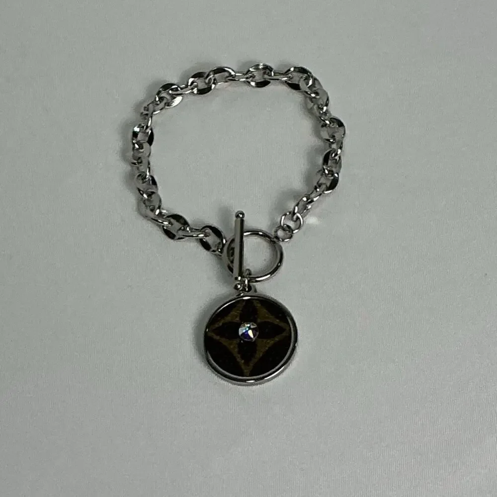 Louis Vuitton Monogram Canvas Silver Round Toggle Bracelet Swarovski - Picture 4 of 6